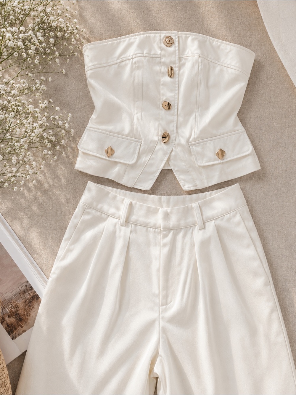 Strapless Ivory Wide-Leg Pants Set - Picture 3 of 3